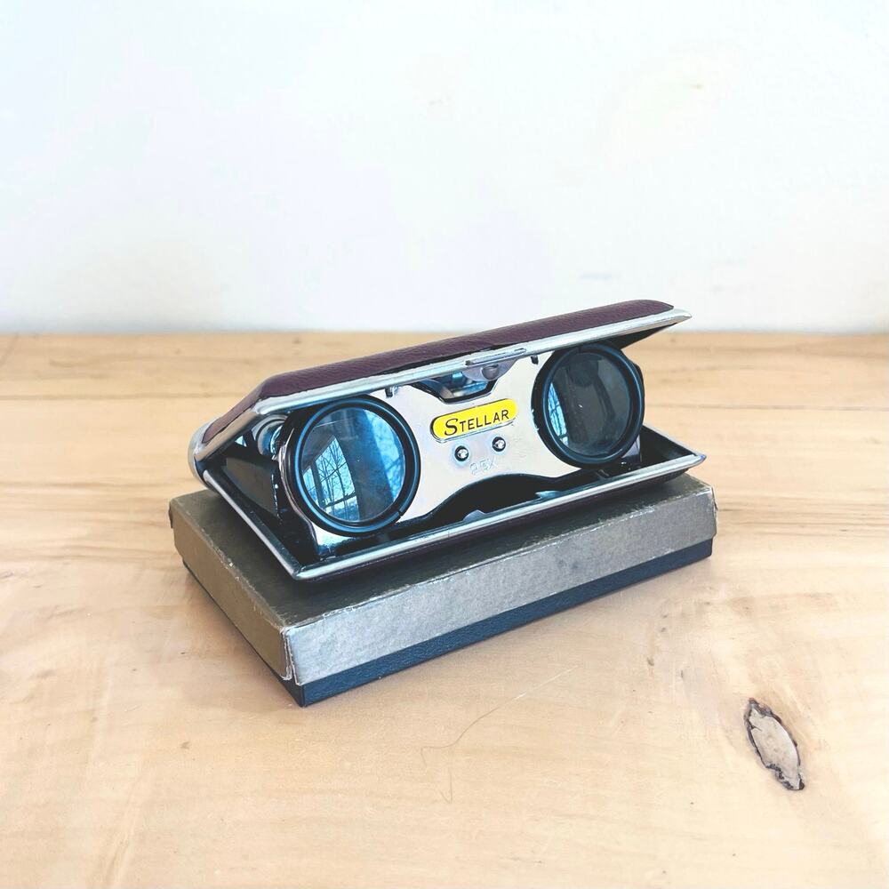 Vtg Stellar Folding Opera Glasses Compact Binoculars Portable Case